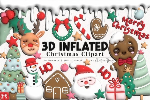 3D Inflated Christmas Clipart for Festive Illustrations