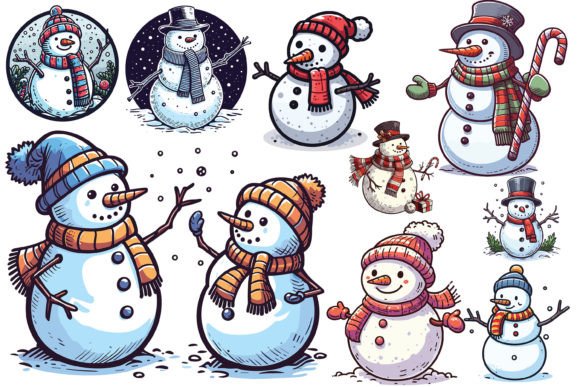 9 X Christmas Snowman Bundle: Premium Illustrations for Holiday Publishing