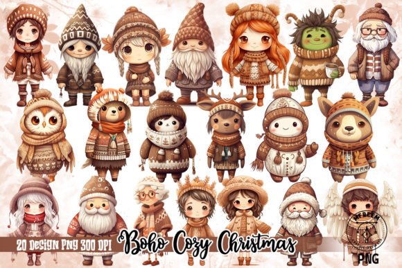 Boho Cozy Christmas Sublimation Clipart for Illustrations