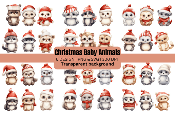 Christmas Baby Animals Clipart for Festive Illustrations