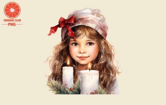 Christmas Candles with Cute Girl: Festive Illustrations for Crafters