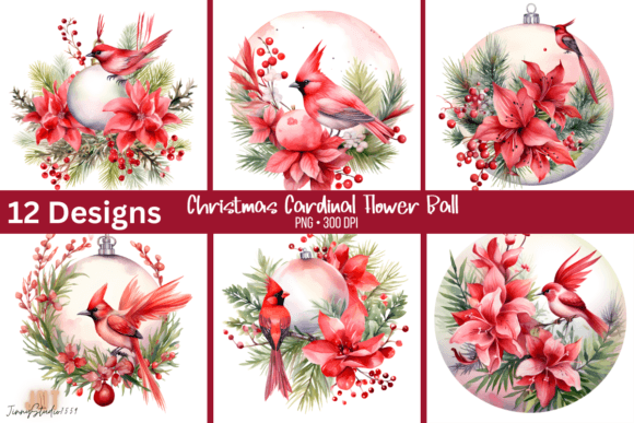 Christmas Cardinal Flower Ball Clipart Review