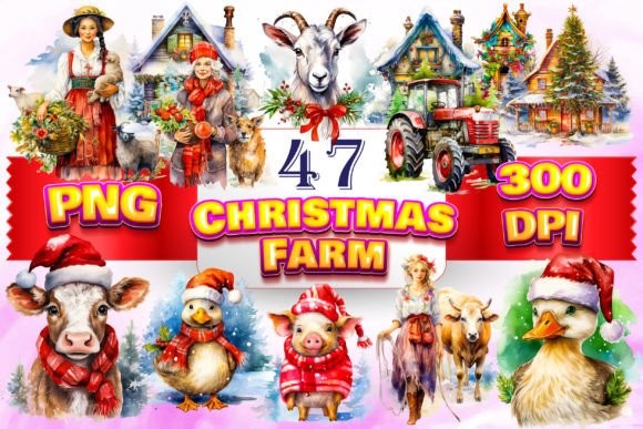 Christmas Farm Clipart Bundle for Festive Branding