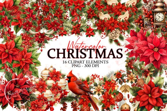 Christmas Flowers Garlands Cardinal Illustrations Review