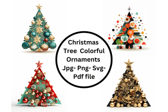 Christmas Tree with Colorful Ornaments Illustrations