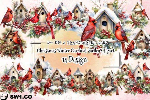 Christmas Winter Cardinal Garden Clipart