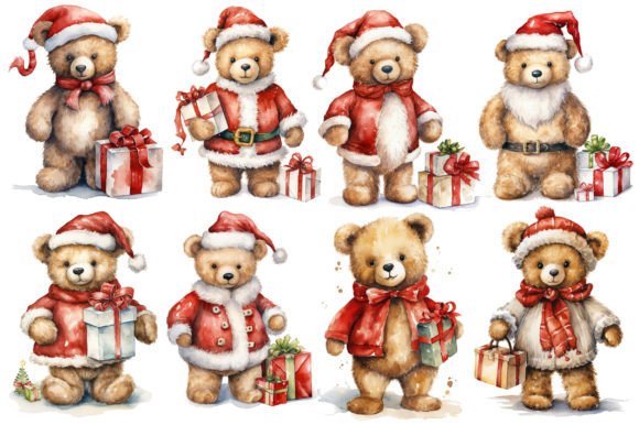Cute Christmas Teddy Bear Clipart Bundle for Illustrations