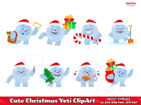 Cute Christmas Yeti ClipArt Set for Seasonal Illustrations