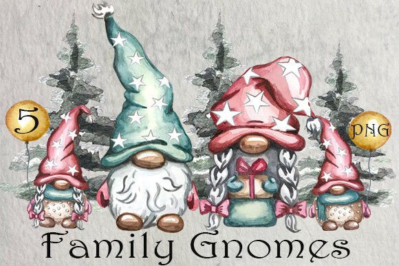 Family Gnomes Christmas Clipart for Illustrations