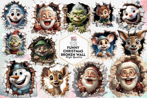 Funny Christmas Broken Wall Clipart PNG for Illustrations