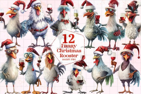 Funny Christmas Rooster Clipart PNG for Seasonal Illustrations