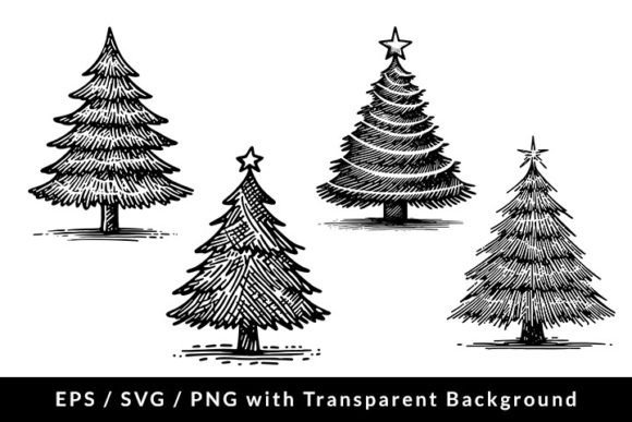 Hand Drawn Christmas Tree Doodle SVG EPS for Modern Illustrations