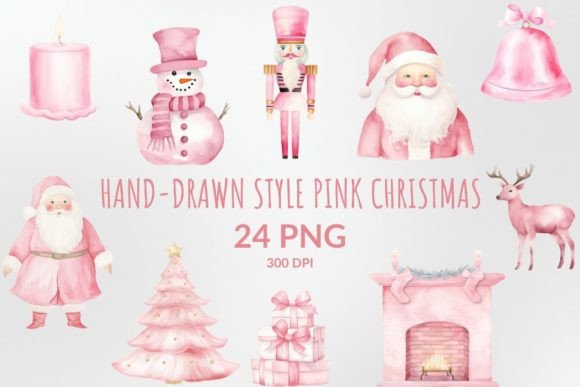 Hand-drawn Style Pink Pastel Christmas Illustrations