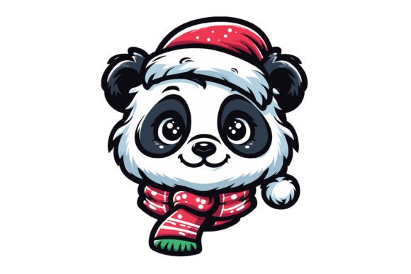 Panda Wearing Christmas Hat Design for Festive Illustrations