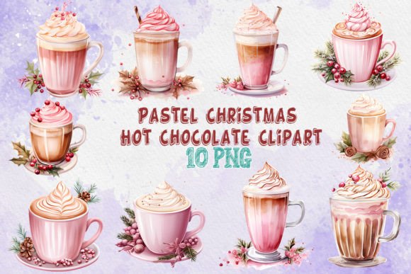 Pastel Christmas Hot Chocolate Clipart for Modern Illustrations