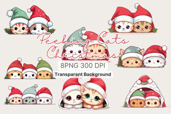 Peeking Cat Christmas Clipart for Festive Illustrations