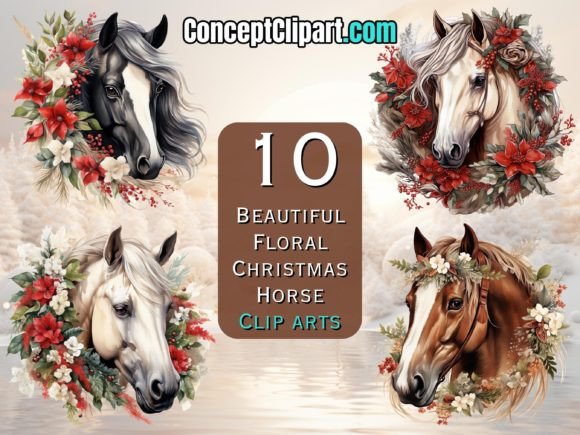 Review: 10 Floral Christmas Horse Clipart Bundle for Illustrations
