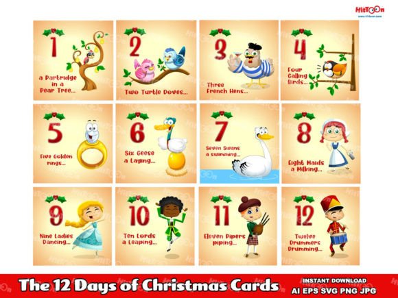 Reviewing 12 Days of Christmas Greeting Cards for Commercial Illustrations
