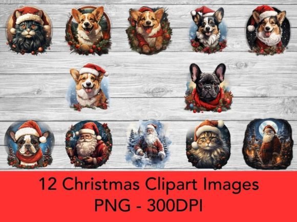 Santa, Dogs, Cats Christmas Clipart 02 Review for Sellers
