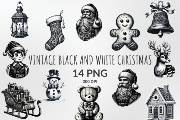 Vintage Black and White Christmas Bundle: Premium Illustrations for Modern Brands