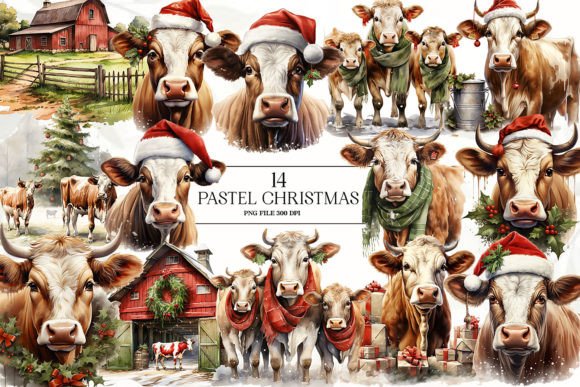 Vintage Christmas Cows Clipart Bundle Review