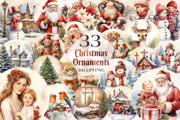 Vintage Christmas Ornaments Clipart for Illustrations