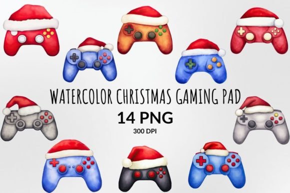 Watercolor Christmas Gaming Pad Clipart for Illustrations