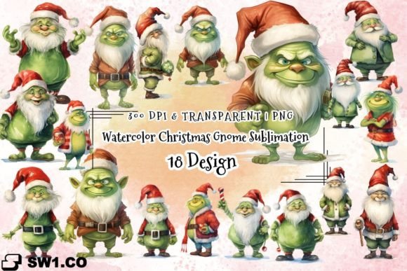 Watercolor Christmas Gnome Sublimation for Brand Illustrations
