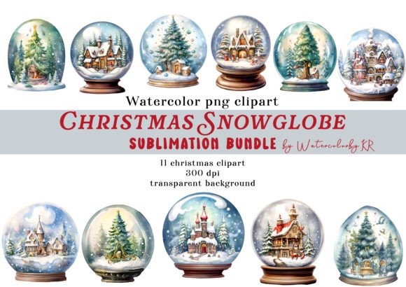 Watercolor Christmas Snowglobe Bundle: Premium Illustrations