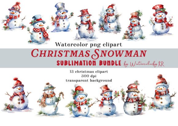 Watercolor Christmas Snowman Bundle for Illustrations